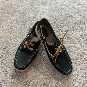 Sperry Top Sider Black & Leopard Print Boat Shoes Loafers Women’s Size 6.5